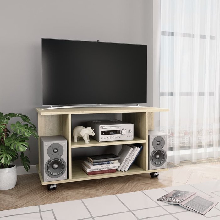 Mueble de tv con ruedas, roble sonoma, 80x40x45 cm, madera de ingeniería