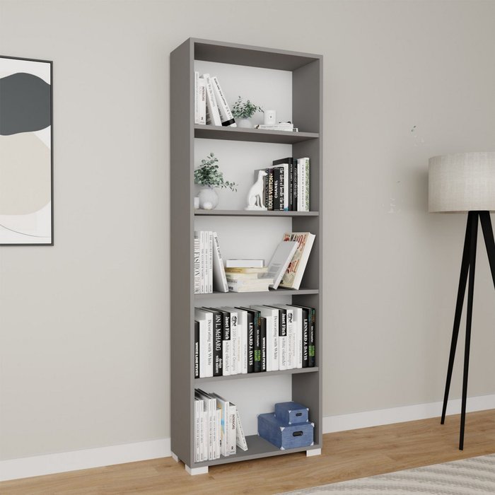 Librería – 64 cm x 182 cm x 25 cm – gris – mdf
