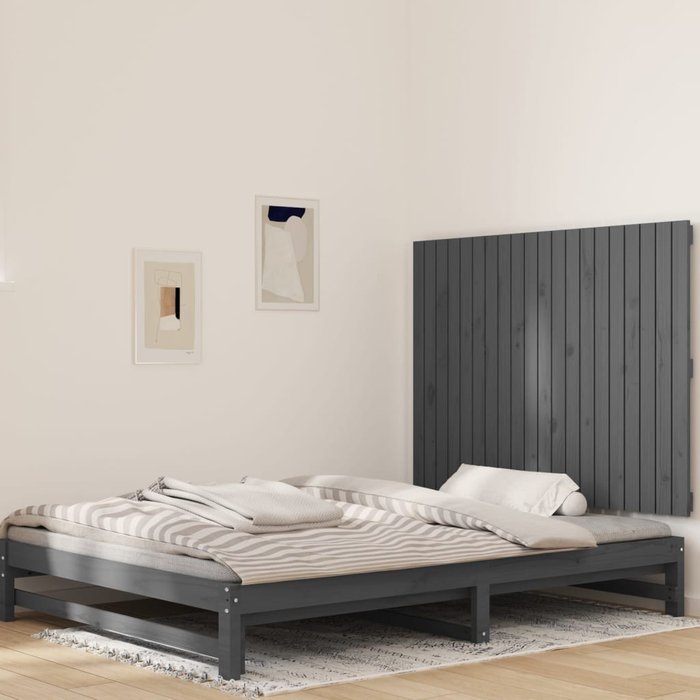 Vidaxl cabecero de cama de pared madera maciza pino gris 127,5x3x90 cm