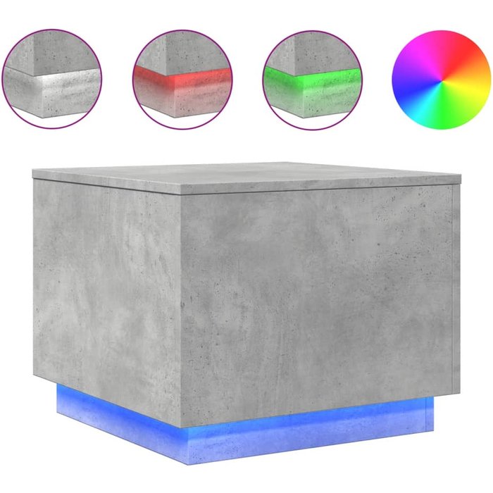 Mesa de centro con luces led, gris hormigón, 50x50x40 cm - comfortxl