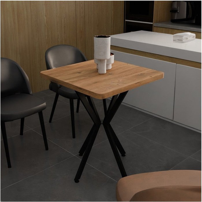 Mesa de comedor/cocina melamina en roble y pata de metal negro 70x70x75cm