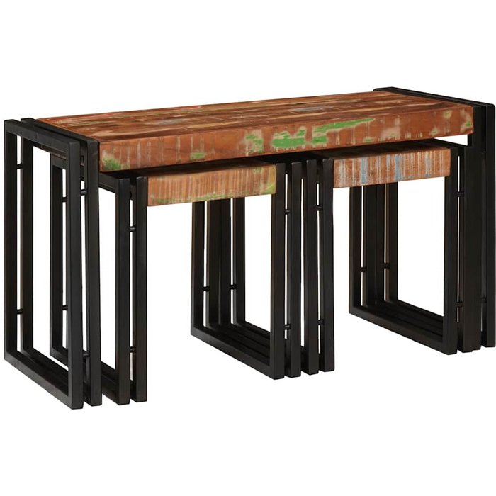 Mesa nido 3 piezas marrón y negro madera maciza reciclada