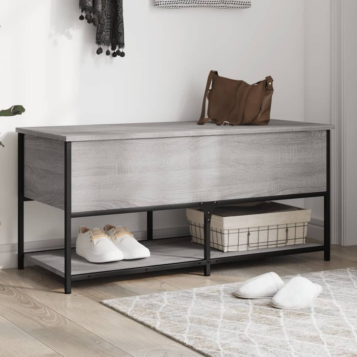 Banco de almacenaje sonoma gris 100x42,5x47 cm de madera contrachapada