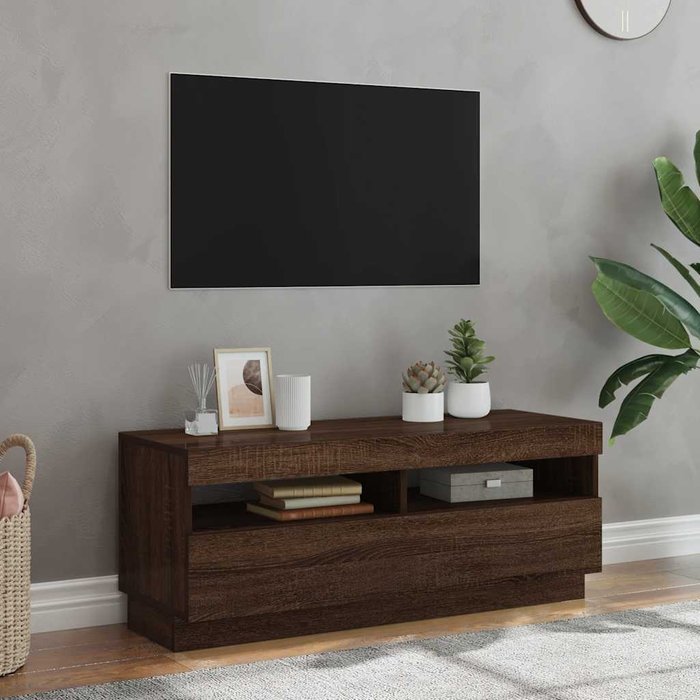 Mueble de tv con luces led, roble marrón, 100x35x40 cm