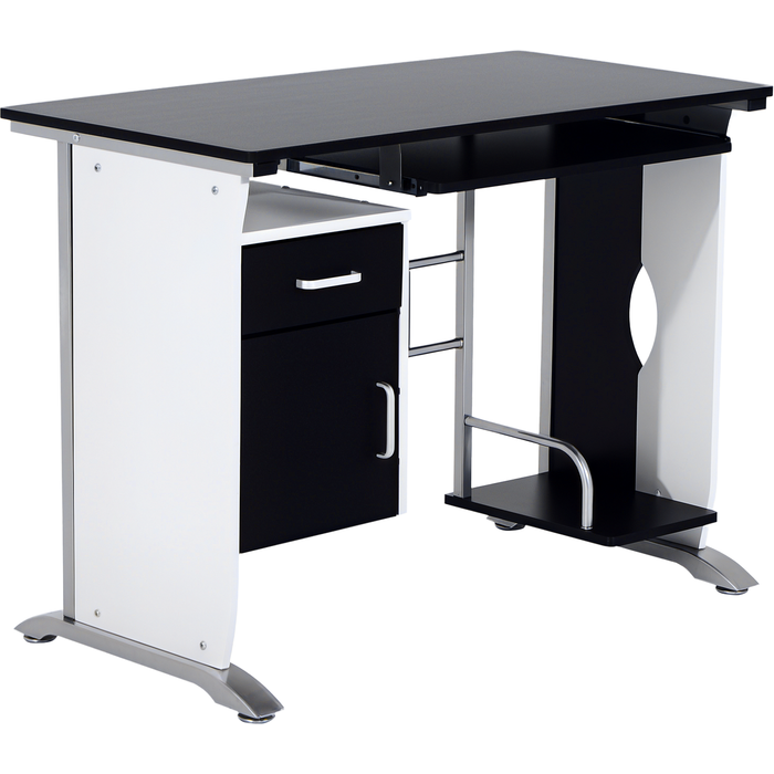 Mesa ordenador con cajón y soporte cpu 100x52x75cm negro blanco oficina