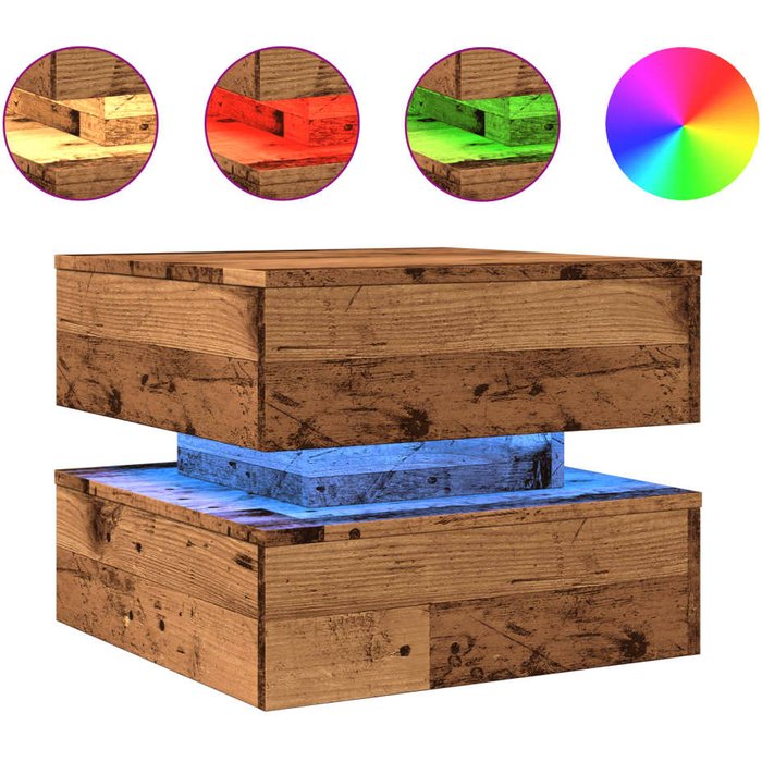 Mesa de centro con luces led, madera envejecida, 50x50x40 cm - comfortxl