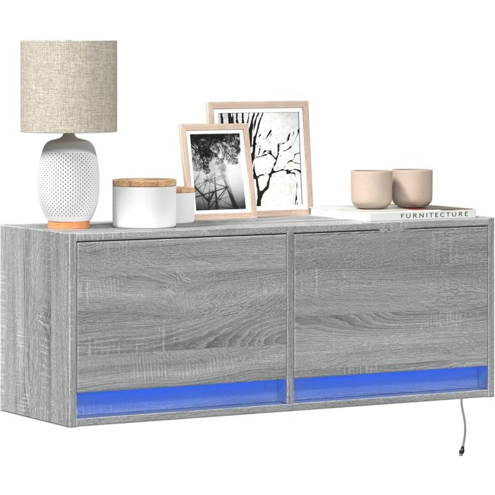 Mueble tv de pared con luces led sonoma gris 100x31x35 cm