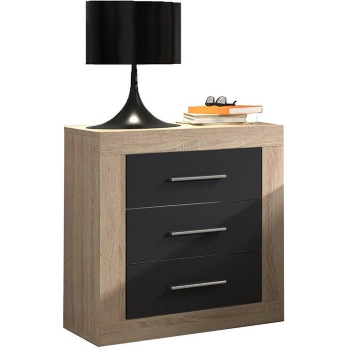 Mesita de noche laura con 3 cajones 50 x 60 x 34.6 cm - cambrian - grafito