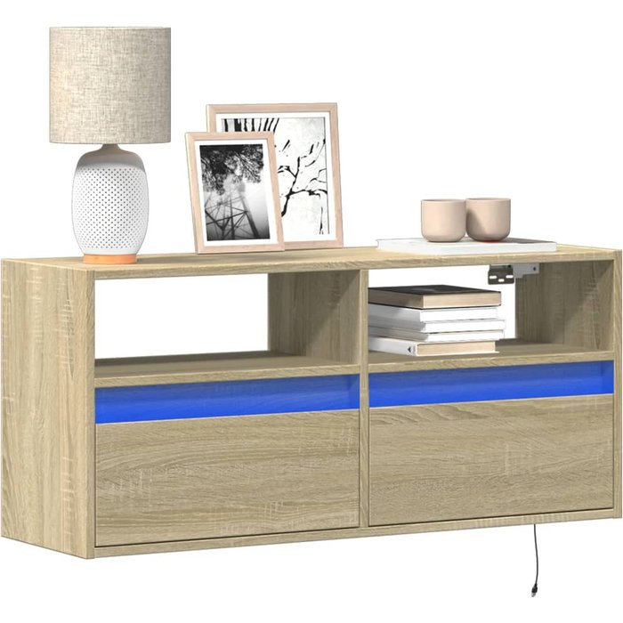 Vidaxl mueble de tv de pared con luces led roble sonoma 100x31x45 cm