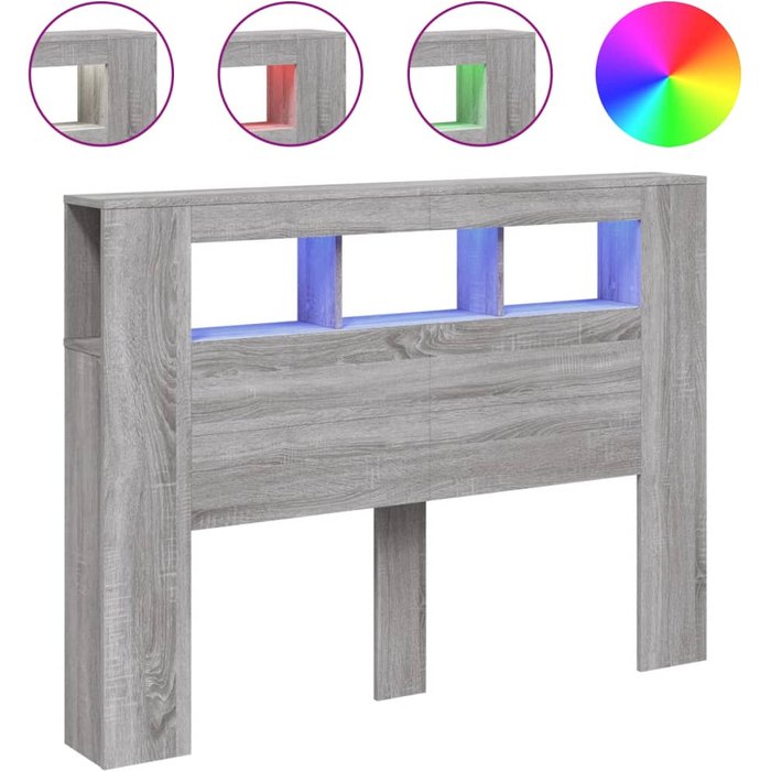 Cabecero led de madera compuesta gris sonoma 140x18,5x103,5 cm - comfortxl