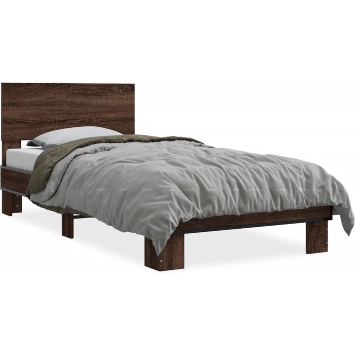 Vidaxl estructura cama madera ingeniería metal marrón roble 90x190 cm