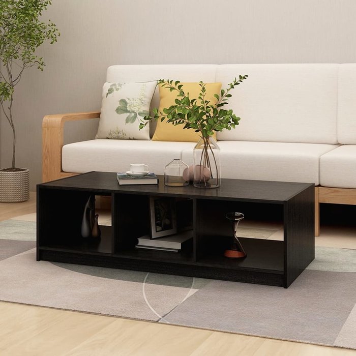 Mesa de centro negro 110x50x34 cm madera maciza de pino