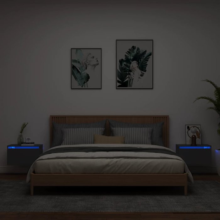 Vidaxl mesitas de noche de pared con luces led 2 unidades negro