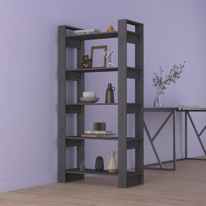 Librería/separador de ambientes gris 80x35x160 cm madera maciza