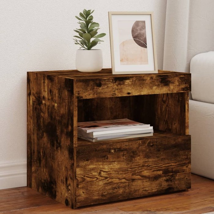 Maison exclusive - mesita de noche con luces led roble ahumado 50x40x45 cm