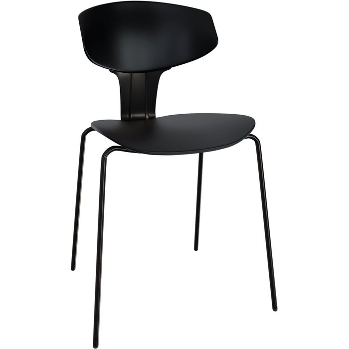 Silla moderna alina en polipropileno negro con reposabrazos.