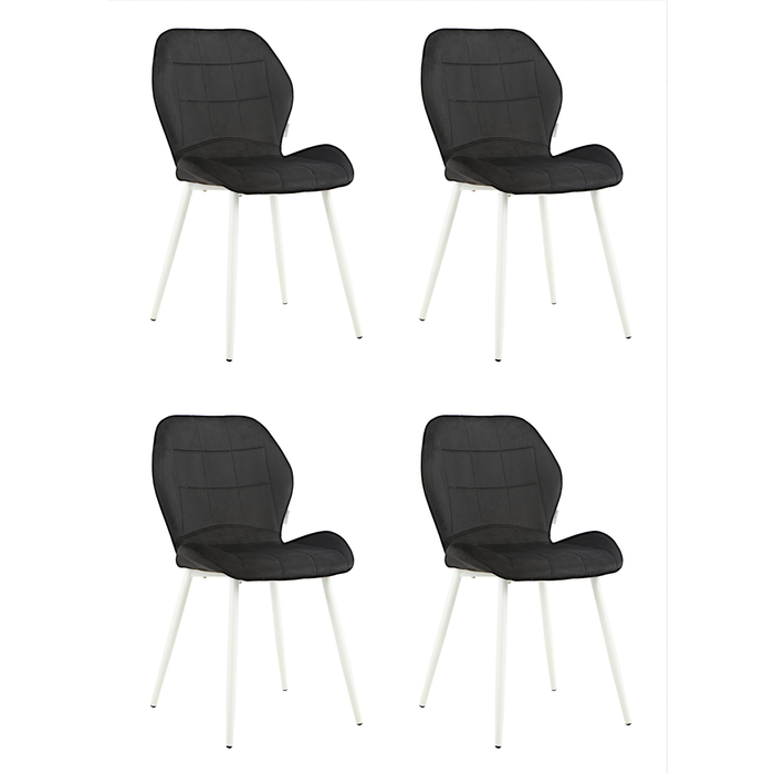 Pack 4 sillas de comedor sally negro tejido velour con patas de metal blanco