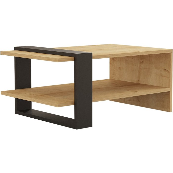 Mesa baja de madera yonca - 80 x 50 x 35 cm - antracita, roble