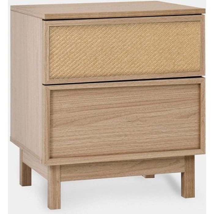 Mesita de noche 2 cajones efecto madera natural 48x55 cm