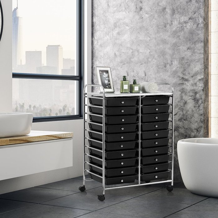 Carro organizador 20 cajones con ruedas 64x39x88cm negro multiuso para oficina