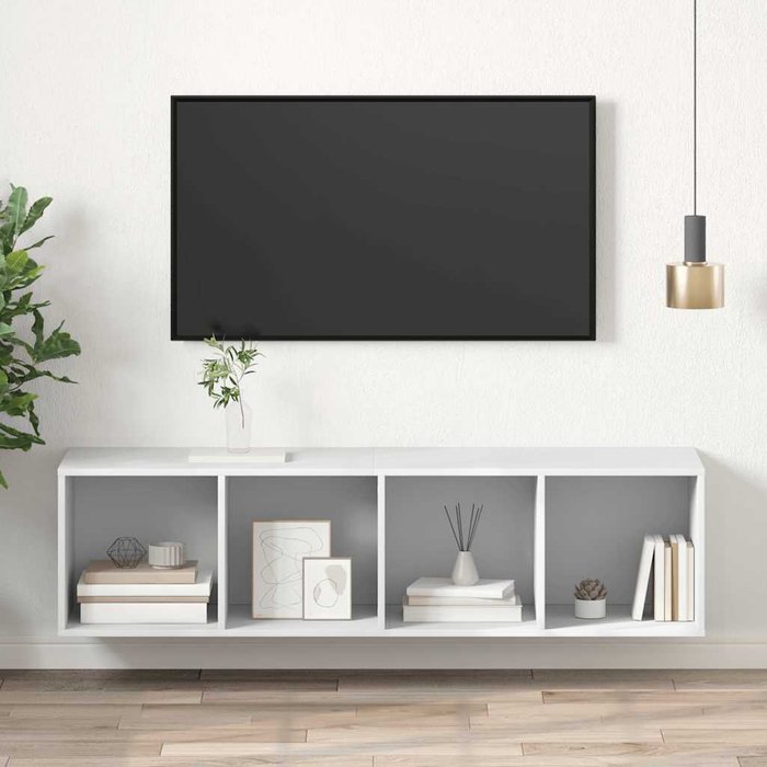 Mueble de tv de pared blanco, 37x37x142,5 cm, madera de ingeniería