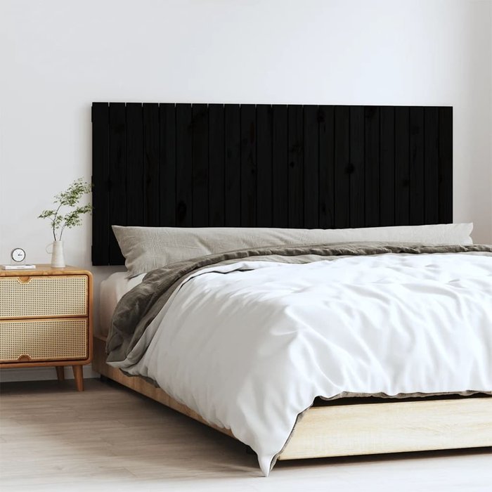 Cabecero de pared negro 147x3x60 cm madera maciza de pino