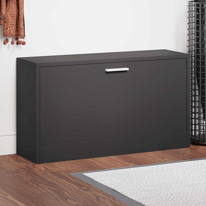 Banco zapatero negro de 80x24x45 cm, madera de ingeniería.