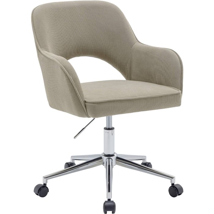 Silla de oficina de pana fina con ruedas y base cromada pardo - 62x60x99 cm