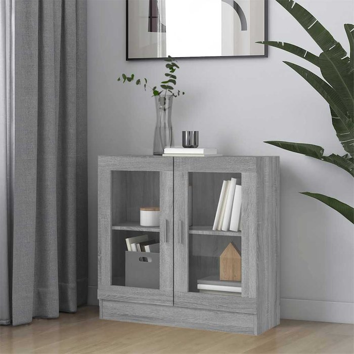 Vitrina sonoma gris, 82,5 x 30,5 x 80 cm, madera de ingeniería. - pangivo