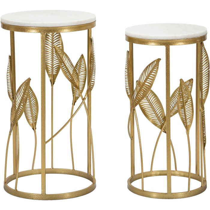 Juego de 2 mesas de metal dorado con tablero blanco cm 35x65,5-30x60,5