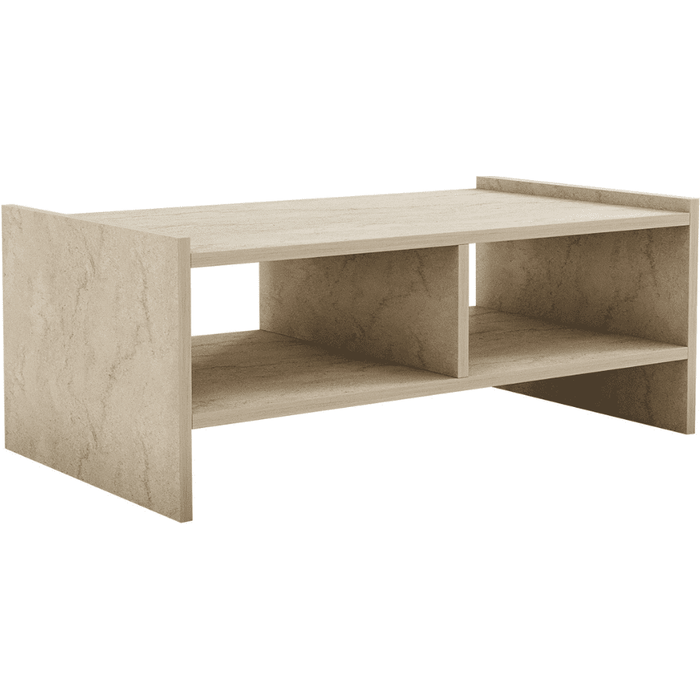 Mesa de centro con 2 nichos abiertos, decoración travertino l90 cm - pera