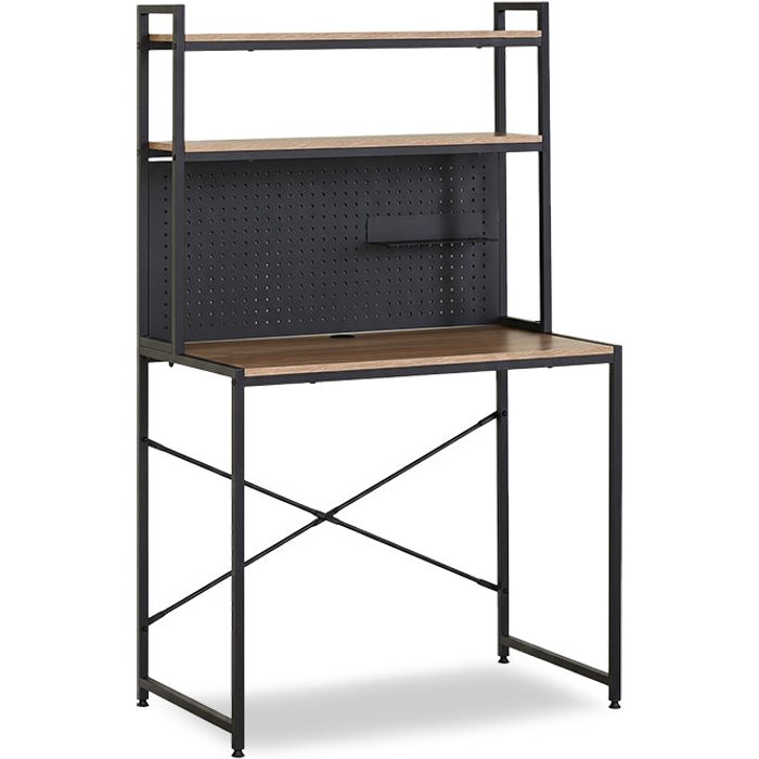 Escritorio industrial nancy. estanteria y panel organizador, roble y negro
