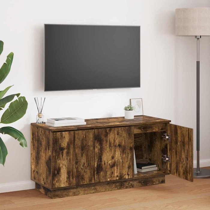 Mueble de tv con led roble ahumado 100 x 38 x 49 cm