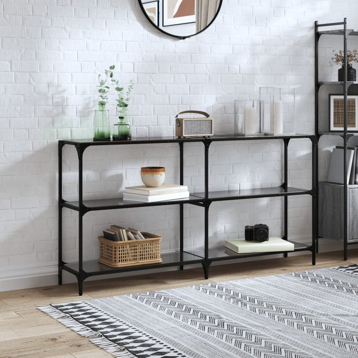 Mesa consola con superficie de vidrio negro acero 158,5x30x81cm vidaxl