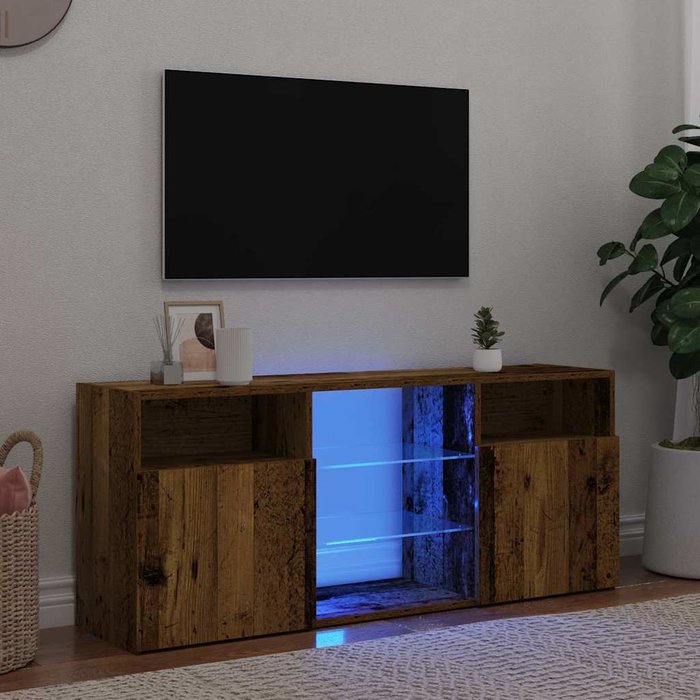 Mueble tv luces led madera ingeniería envejecida 120x30x50 cm