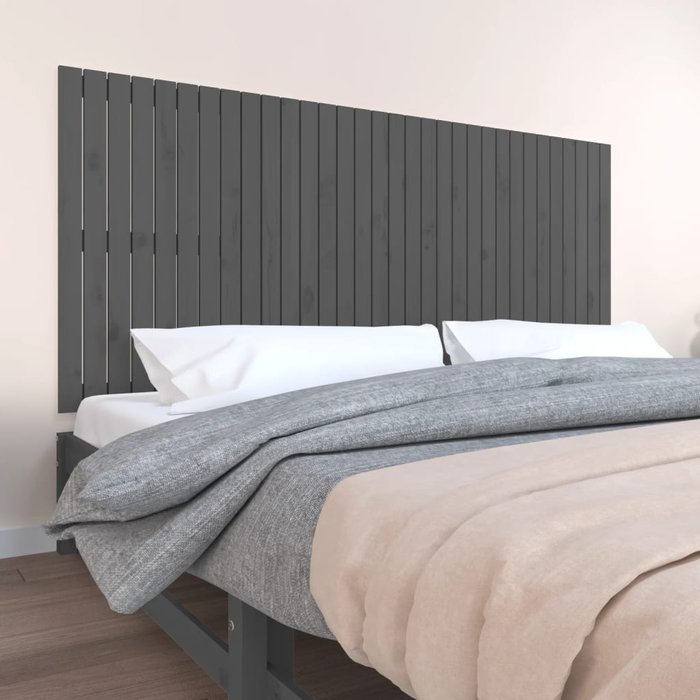 Vidaxl cabecero de cama de pared madera maciza pino gris 204x3x90 cm