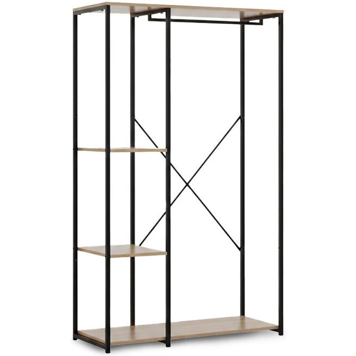 Armario vestidor abierto nancy diseño industrial, roble y negro