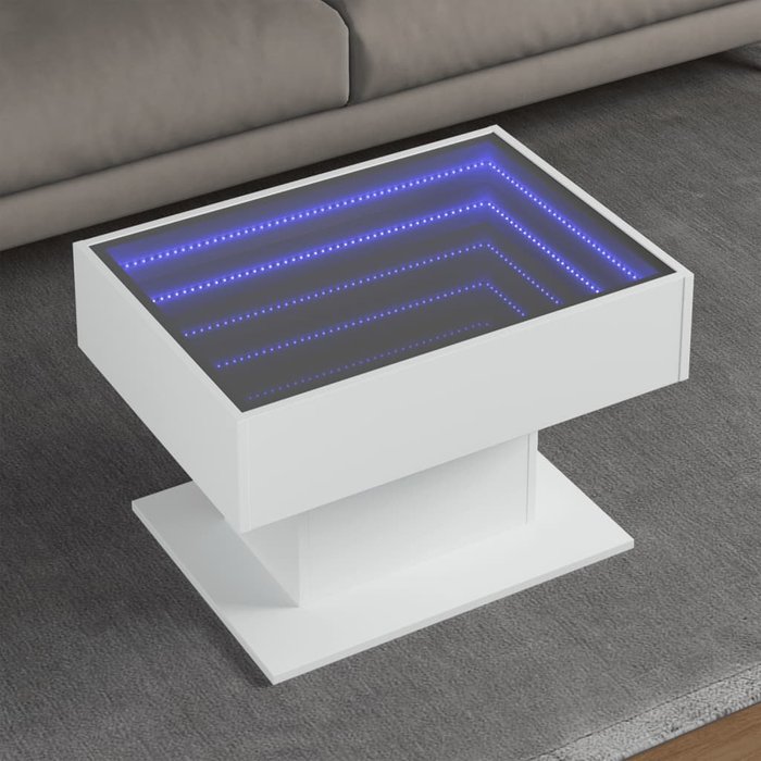Mesa de centro con luz led madera ingeniería blanca 70x50x45 cm