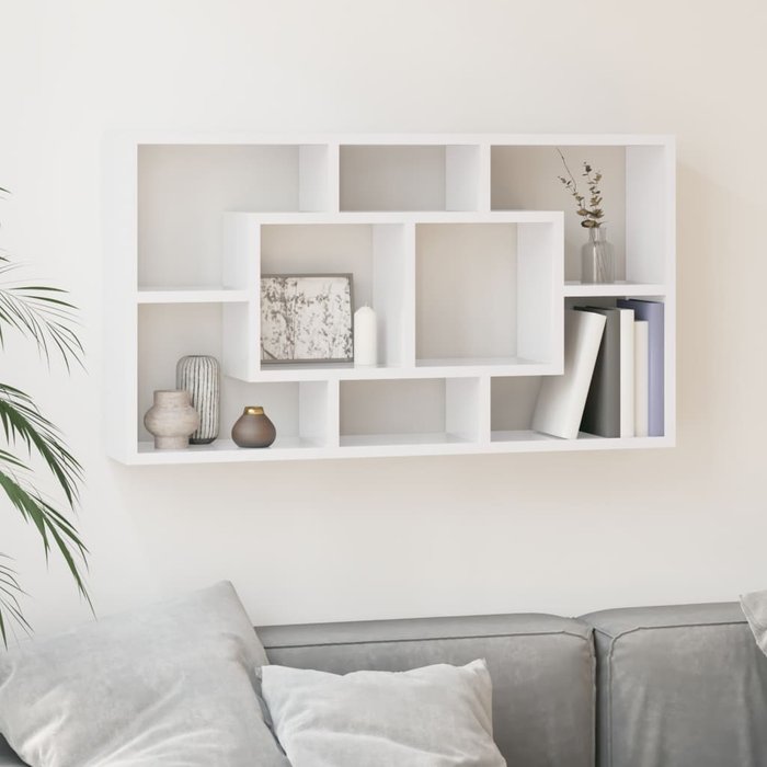 Estantería de pared de 8 compartimentos, blanco brillante
