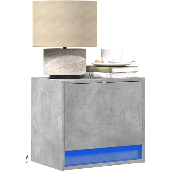 Mesitas de noche de pared con luces led 2 piezas gris hormigón