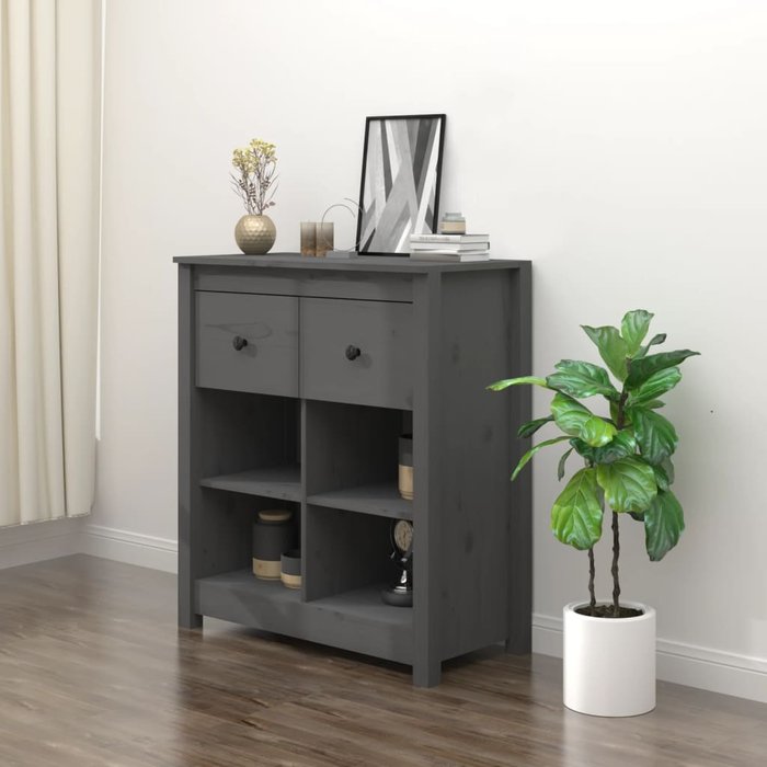 Aparador gris 70x35x80 cm madera maciza de pino