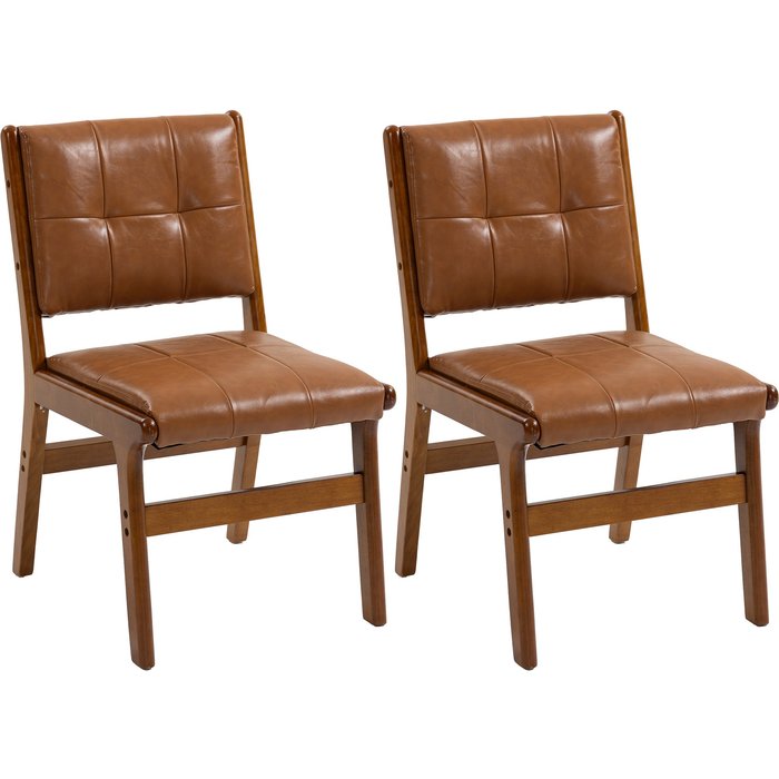 Conjunto 2 sillas comedor tapizadas pu marrón patas madera 49x65x85cm