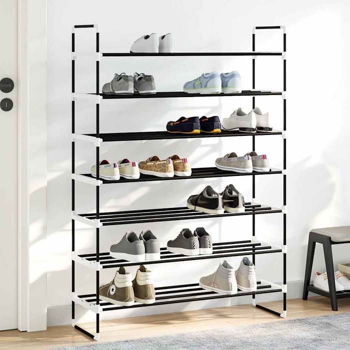 Maison exclusive - zapatero con 7 estantes metal y plástico negro