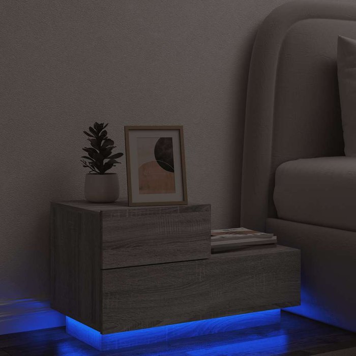 Mesita de noche con luces led gris sonoma 70x36x40,5 cm