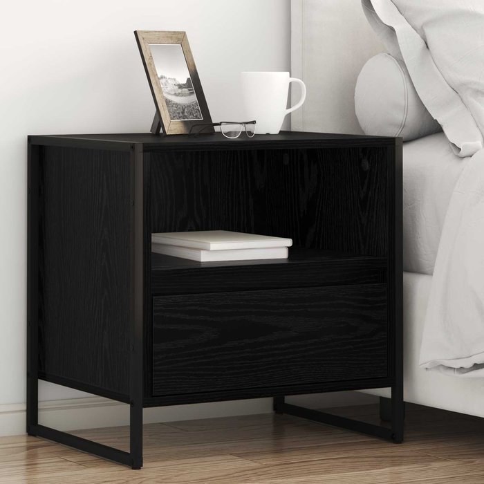 Maison exclusive - mesa de noche con cajón roble negro 50 x 39,5 x 50 cm