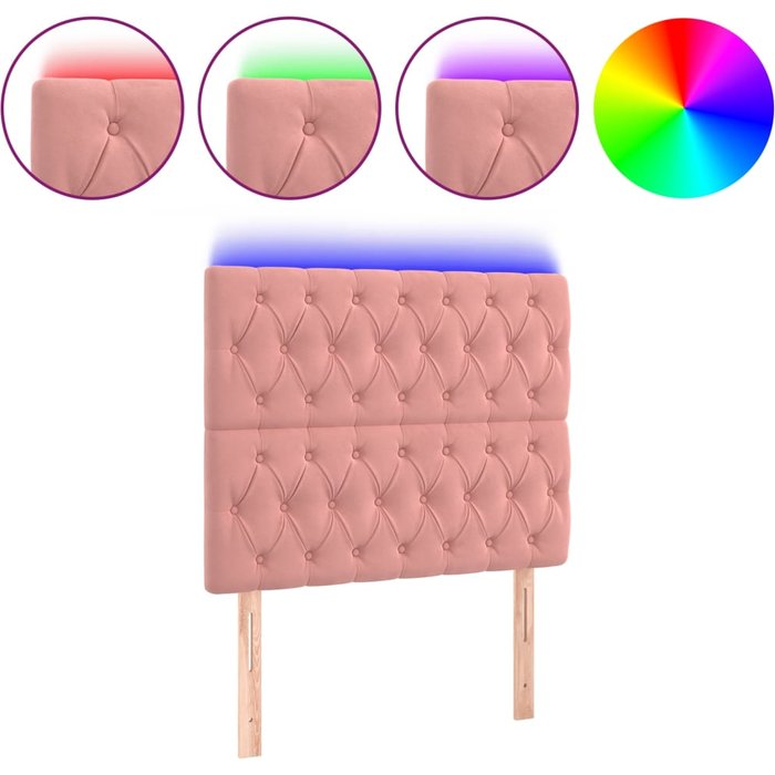 Cabecero con luces led terciopelo rosa 100x7x118/128 cm