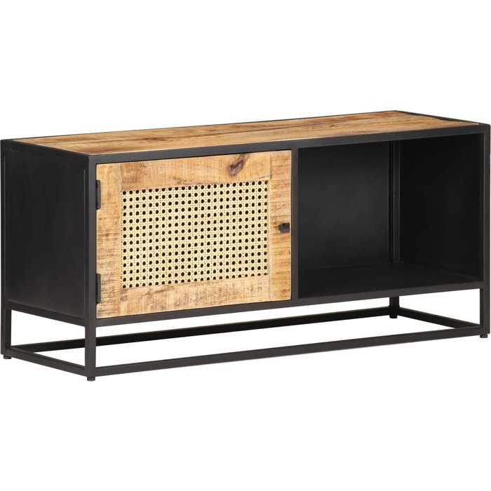 Mueble para tv madera mango rugosa y caña natural 90x30x40 cm