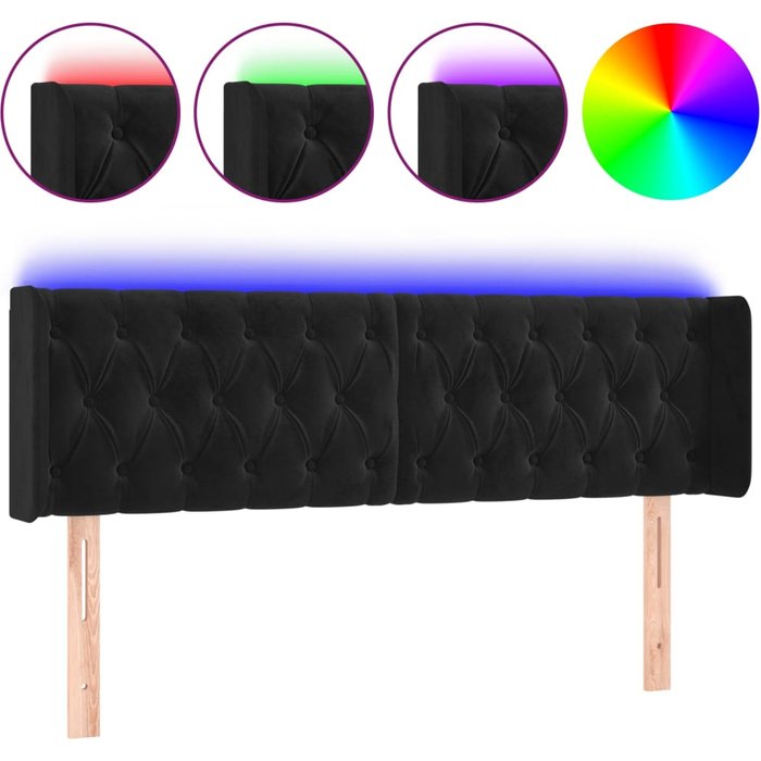 Cabecero cama - mueble cabecero con led de terciopelo negro 147x16x78/88 cm