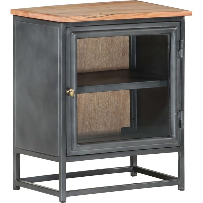 Mesita de noche de madera maciza de acacia gris 40x30x50 cm