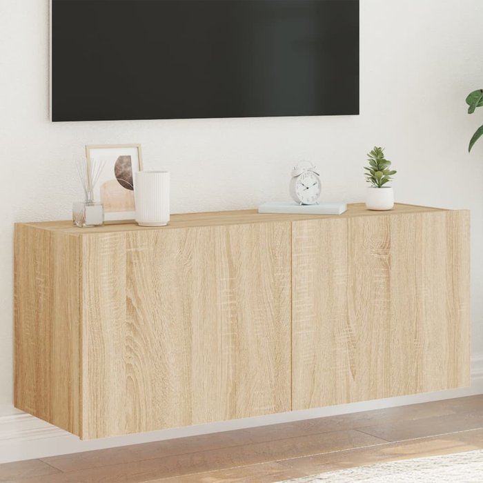 Mueble de tv de pared con luces led roble sonoma 100x35x41 cm
